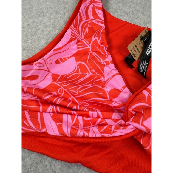 PINK Active XL Sports Bra Red Pink‎ Floral Leaf Twist Front Lightly Lined NWT - Picture 2 of 7